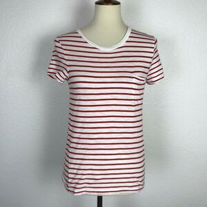 Madewell Top Women XXS T-Shirt Pullover Cotton Striped Scoop Neck Red White‎